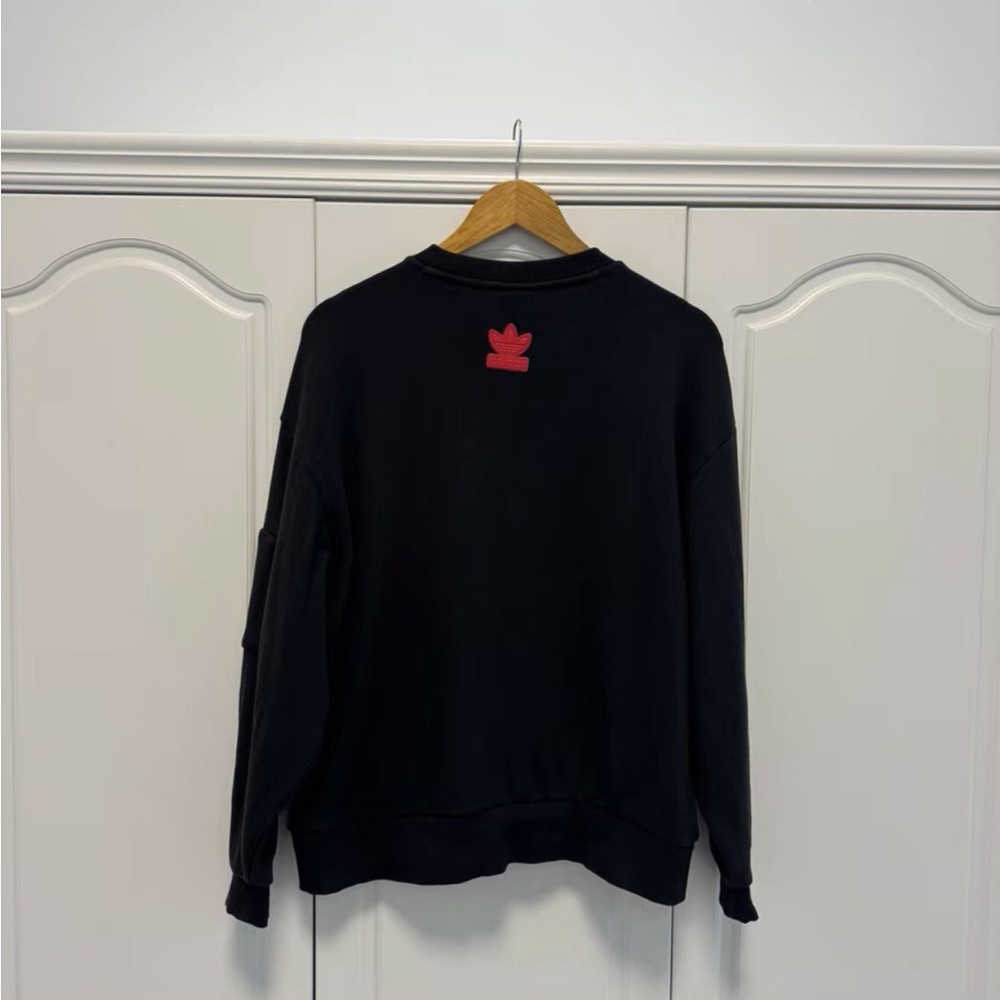 Adidas Men's Black Crewneck Sweater with Red Logo